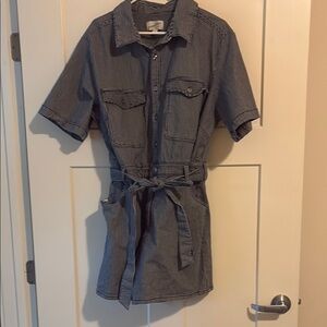 Striped Short Sleeve Belted Romper